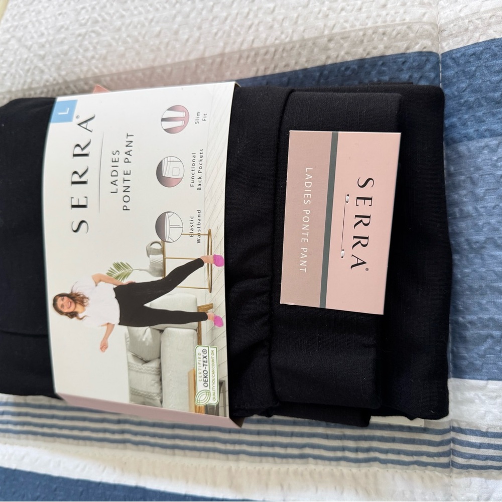 Serra Ladies Ponte Pant with Elastic Waistband. 2 pairs. Black and grey
